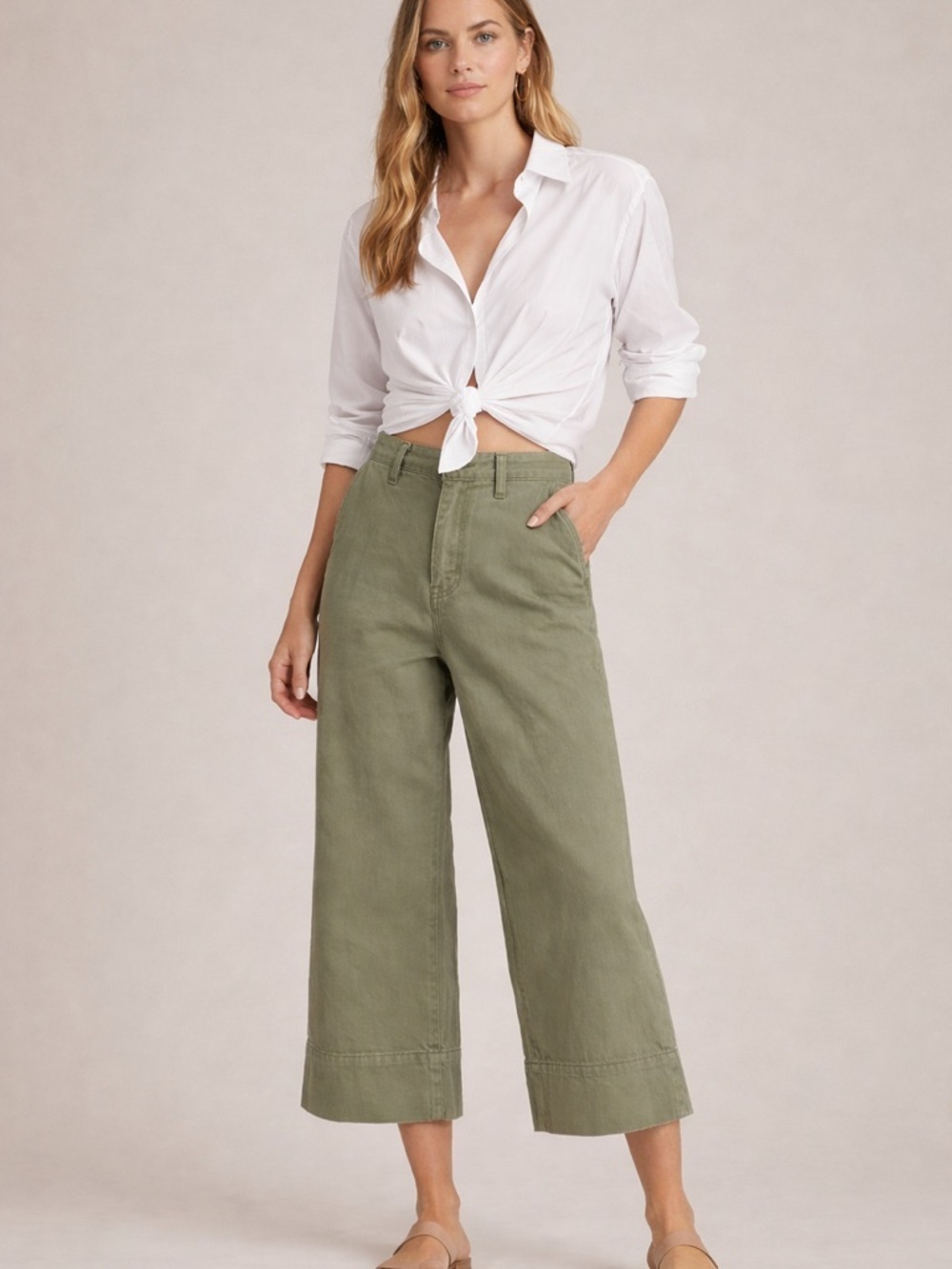 BCBGeneration Sage High Rise Wide Leg Crop Pants Minimalist Chic Casual 24